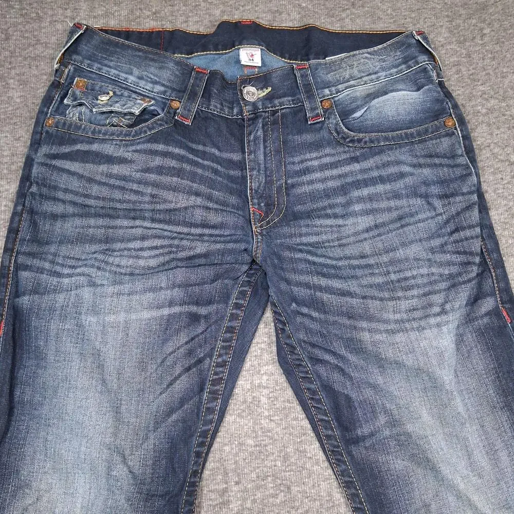 True Religion Section Slim Jeans Mens 34x33 Blue Slim Straight Flap Pockets